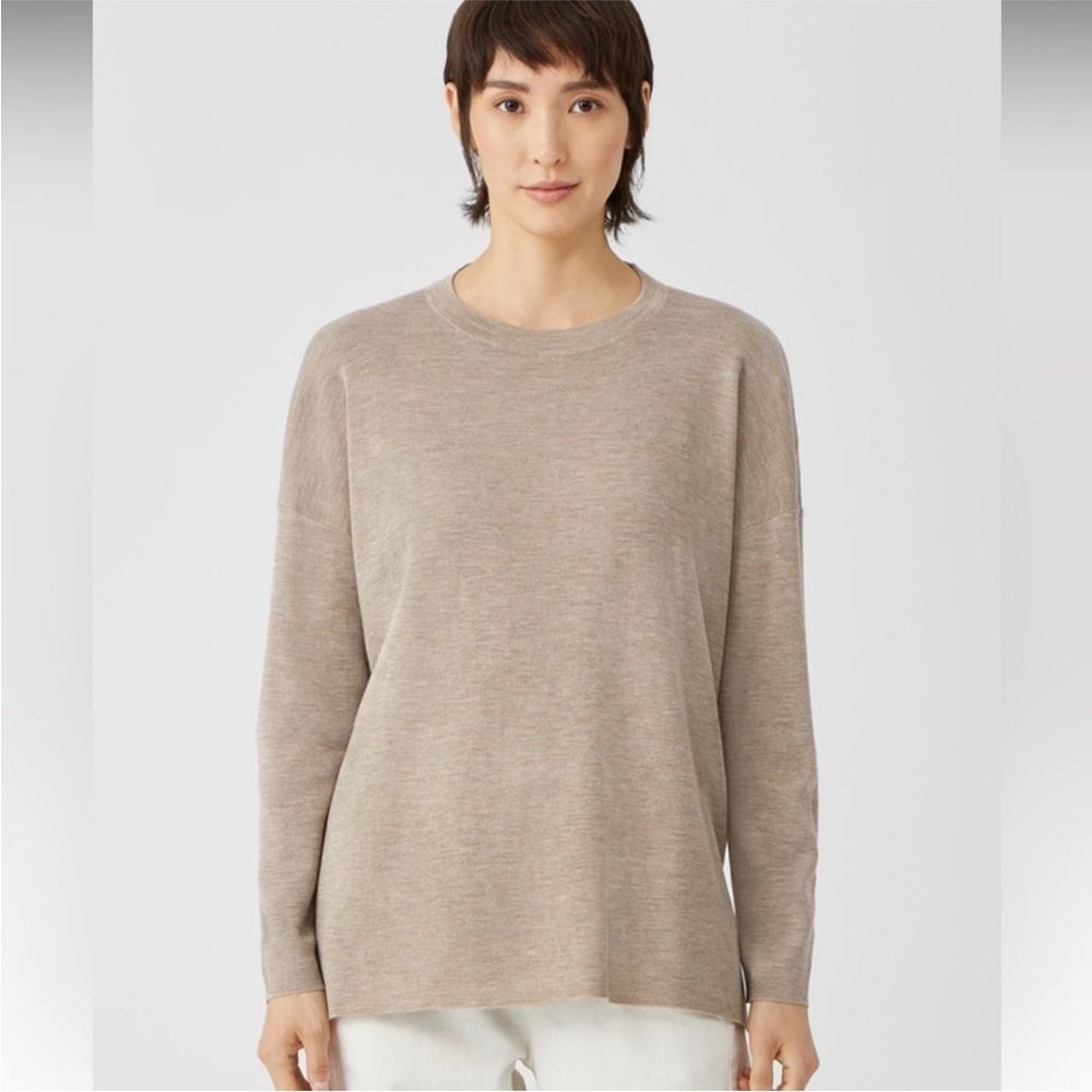 Eileen Fisher Ultrafine Merino Crew Neck Top in Barley Womens Size Large - Picture 8 of 10